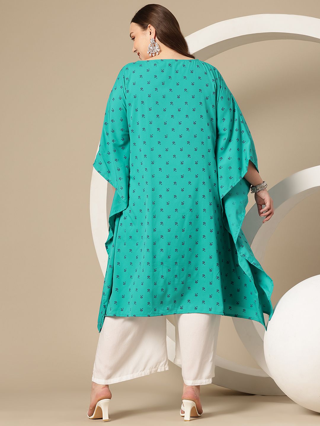 Sztori Plus Size Floral Printed Flared Sleeves Floral Kaftan Kurta | Grocsy