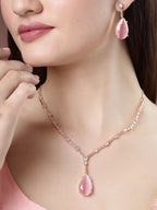 NVR Women's Rose Gold Artificial Stones Studded Handcrafted Jewellery Set | Grocsy