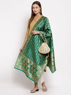 Myshka Women's Green Silk Print Casual Dupatta | Grocsy