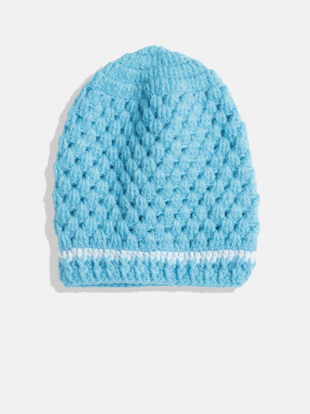 Chutput Kids Woollen Hand Knitted Pearl Embellished Floral Detailed Cap - Blue | Grocsy
