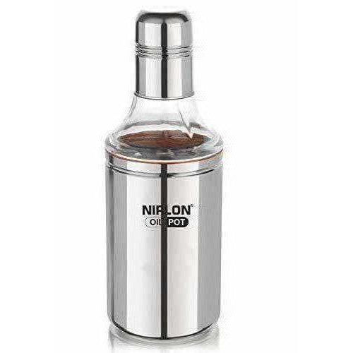Nirlon Stainless Steel Oil Pot, 1 Litre, Silver | Grocsy
