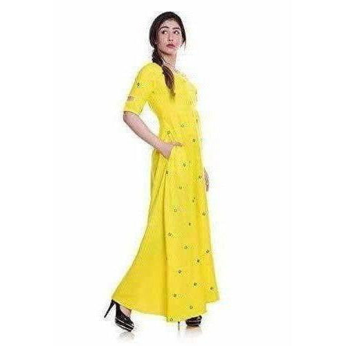 Yellow Color - Long Embroidered Kurti | Grocsy