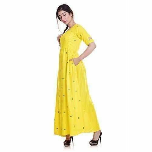 Yellow Color - Long Embroidered Kurti | Grocsy