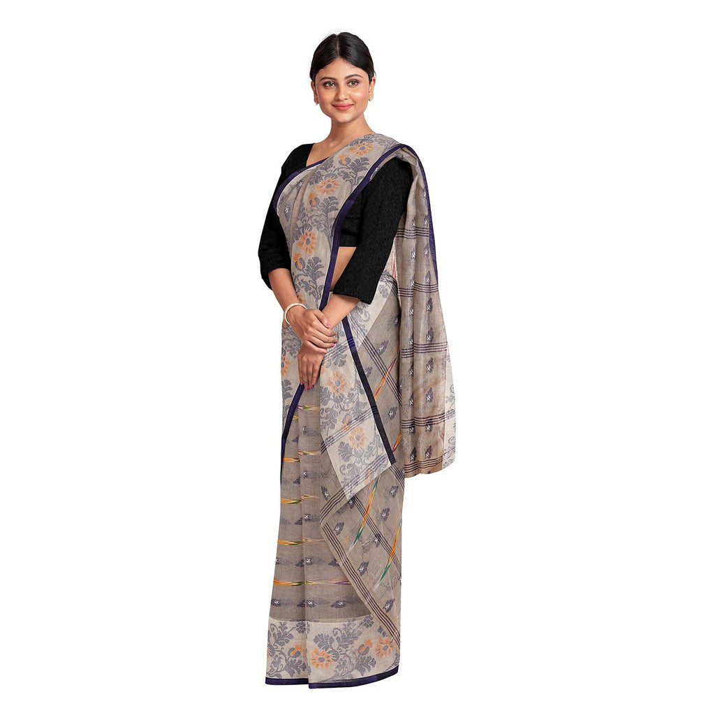Exclusive Collection 100% Pure Cotton Rose Mauve Tant Saree With Hand Weaving Work | Grocsy