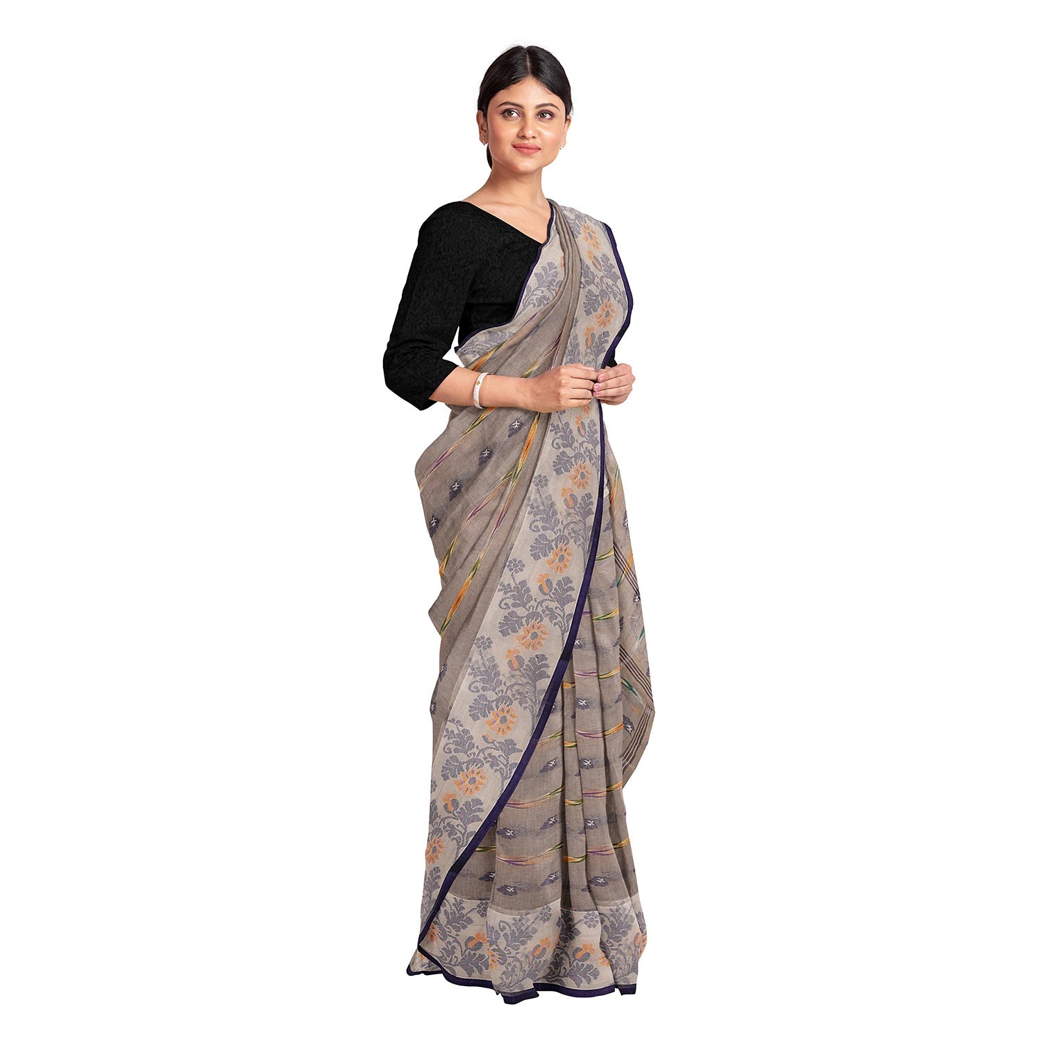 Exclusive Collection 100% Pure Cotton Rose Mauve Tant Saree With Hand Weaving Work | Grocsy