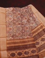 Wheat Colour All Over Print Semi Chanderi Saree By Gayathri Reddy Designer Studio | Grocsy