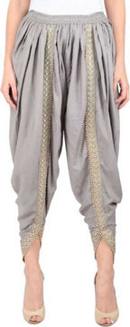 PAVONINE Grey Color Embellished Beetel Rayon Fabric Patiala For Women & Girls | Grocsy