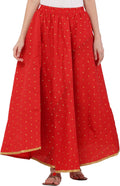 PAVONINE Red Color Golden Zari Work Satan Fabric Maxi Skirt For Women | Grocsy