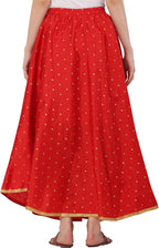 PAVONINE Red Color Golden Zari Work Satan Fabric Maxi Skirt For Women | Grocsy