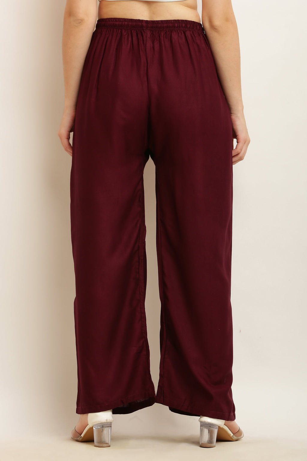 PAVONINE Wine Color Straight Fit Rayon Fabric Palazzo | Grocsy