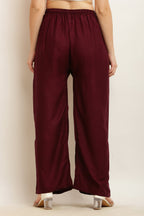 PAVONINE Wine Color Straight Fit Rayon Fabric Palazzo | Grocsy