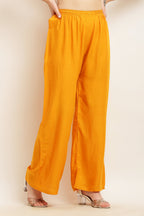 PAVONINE Mustard Color Straight Fit Rayon Fabric Palazzo | Grocsy