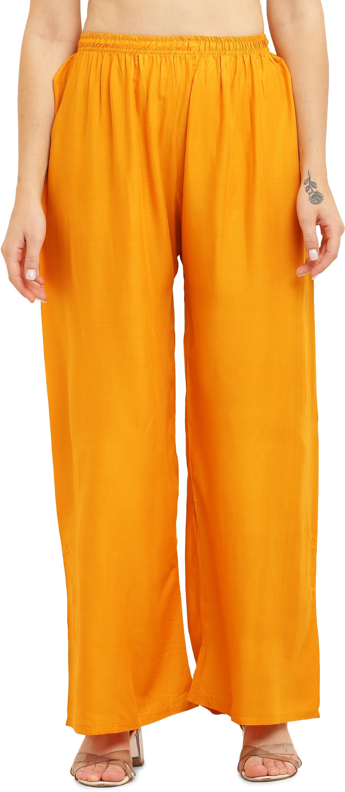 PAVONINE Mustard Color Straight Fit Rayon Fabric Palazzo | Grocsy