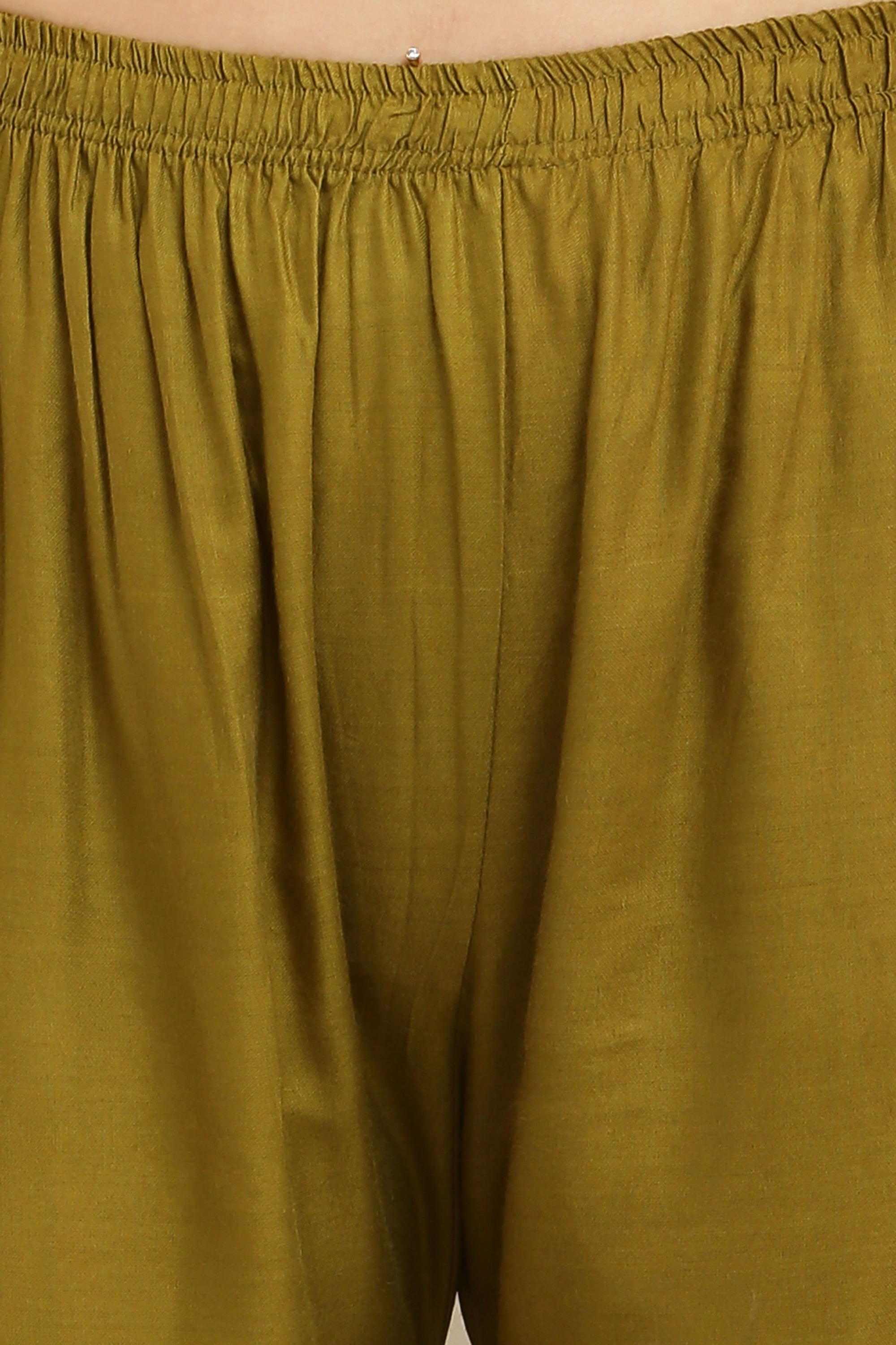 PAVONINE Mehandi Green Color Straight Fit Rayon Fabric Palazzo | Grocsy