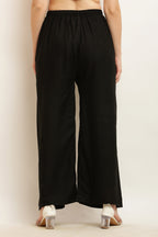 PAVONINE Black Color Straight Fit Rayon Fabric Palazzo | Grocsy