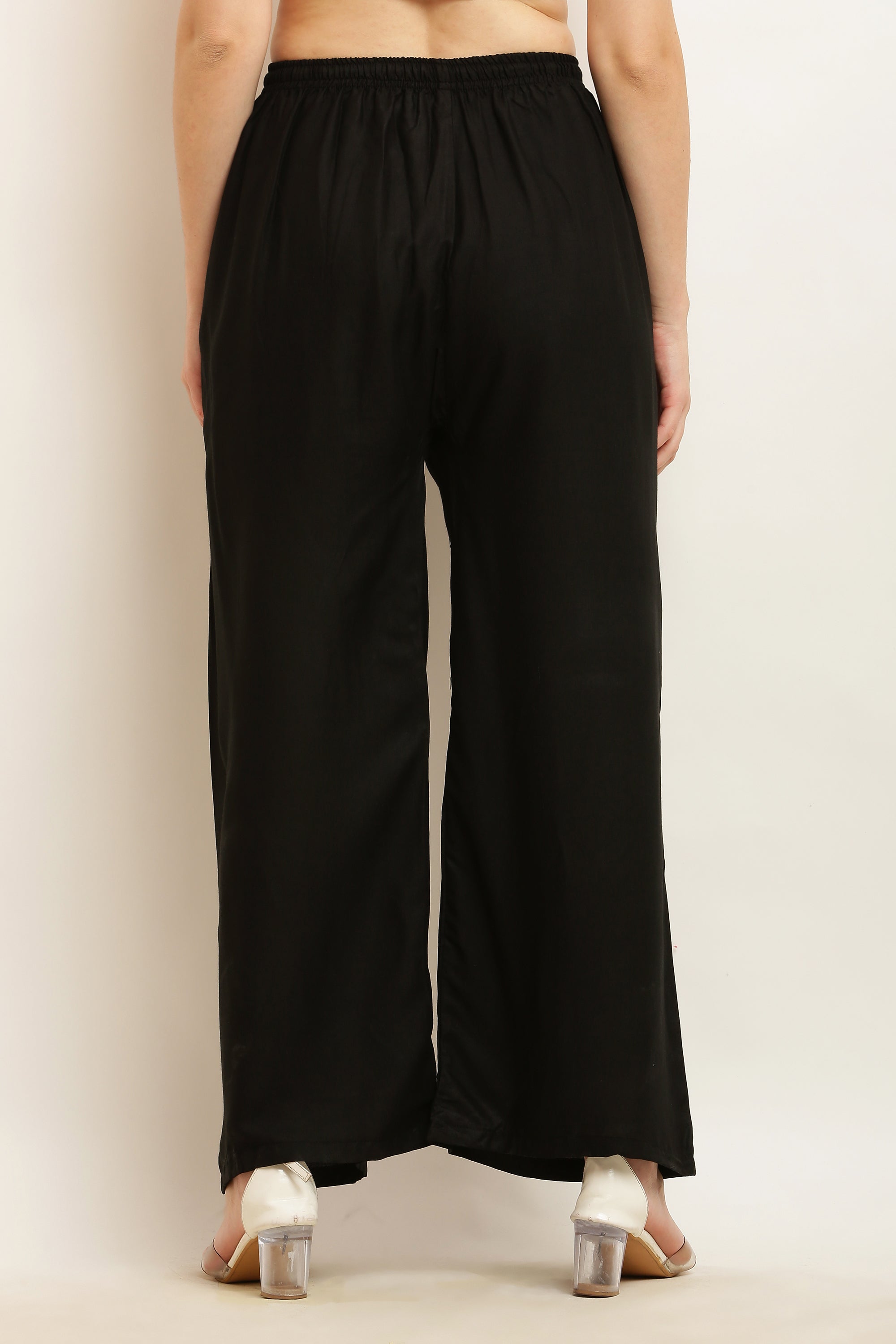 PAVONINE Black Color Straight Fit Rayon Fabric Palazzo | Grocsy