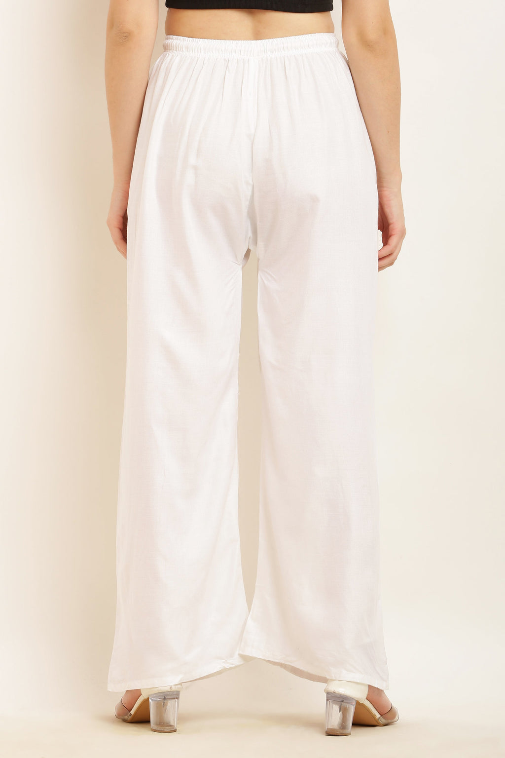 PAVONINE White Color Straight Fit Rayon Fabric Palazzo | Grocsy