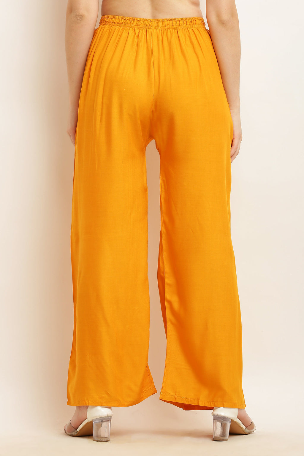 PAVONINE Mustard Color Straight Fit Rayon Fabric Palazzo | Grocsy