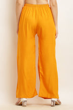 PAVONINE Mustard Color Straight Fit Rayon Fabric Palazzo | Grocsy