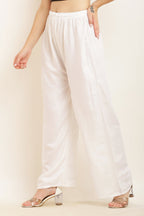 PAVONINE White Color Straight Fit Rayon Fabric Palazzo | Grocsy