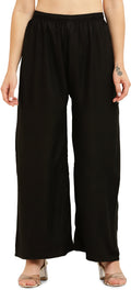 PAVONINE Black Color Straight Fit Rayon Fabric Palazzo | Grocsy