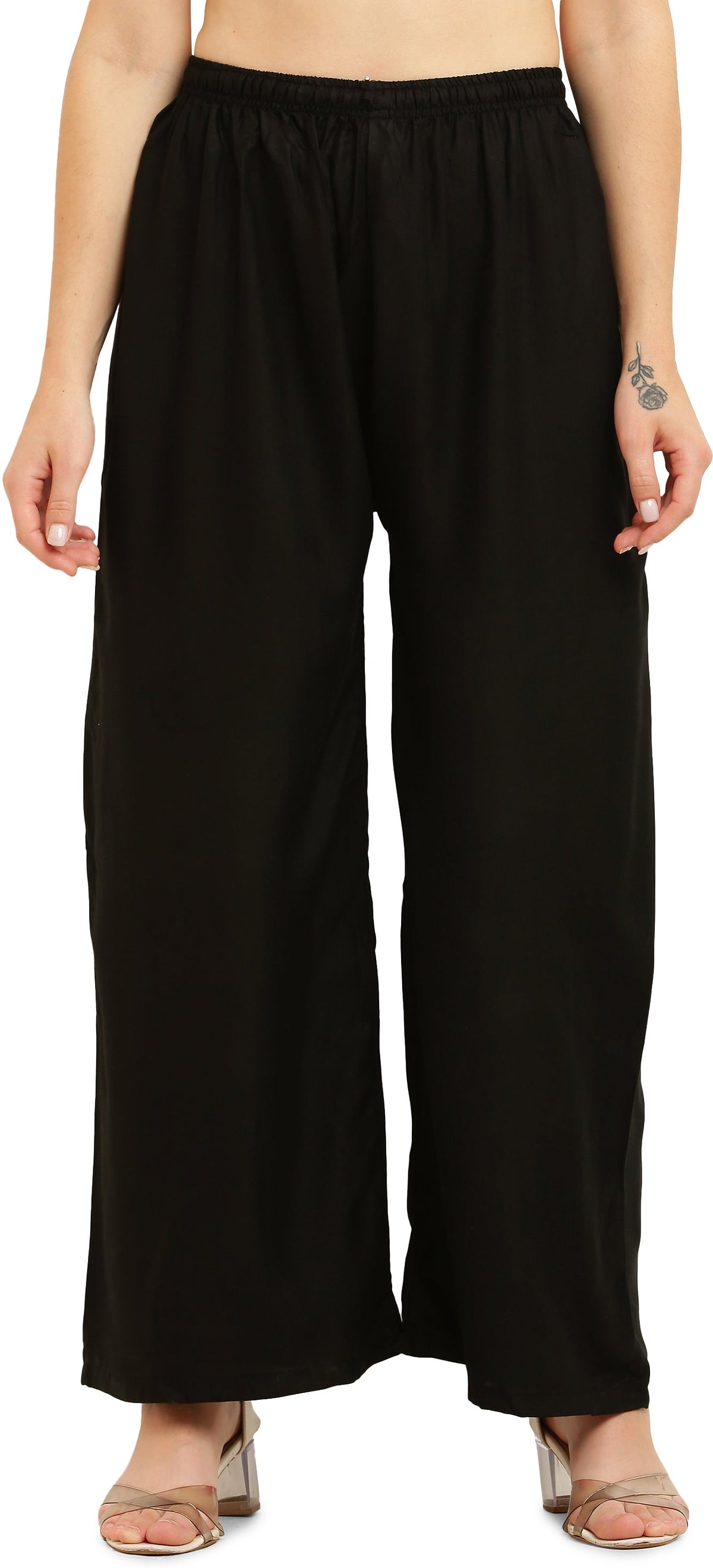 PAVONINE Black Color Straight Fit Rayon Fabric Palazzo | Grocsy