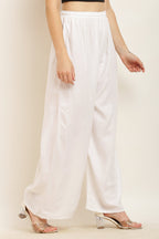 PAVONINE White Color Straight Fit Rayon Fabric Palazzo | Grocsy
