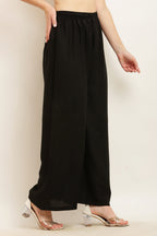 PAVONINE Black Color Straight Fit Rayon Fabric Palazzo | Grocsy