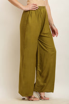 PAVONINE Mehandi Green Color Straight Fit Rayon Fabric Palazzo | Grocsy