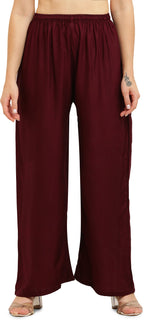PAVONINE Wine Color Straight Fit Rayon Fabric Palazzo | Grocsy