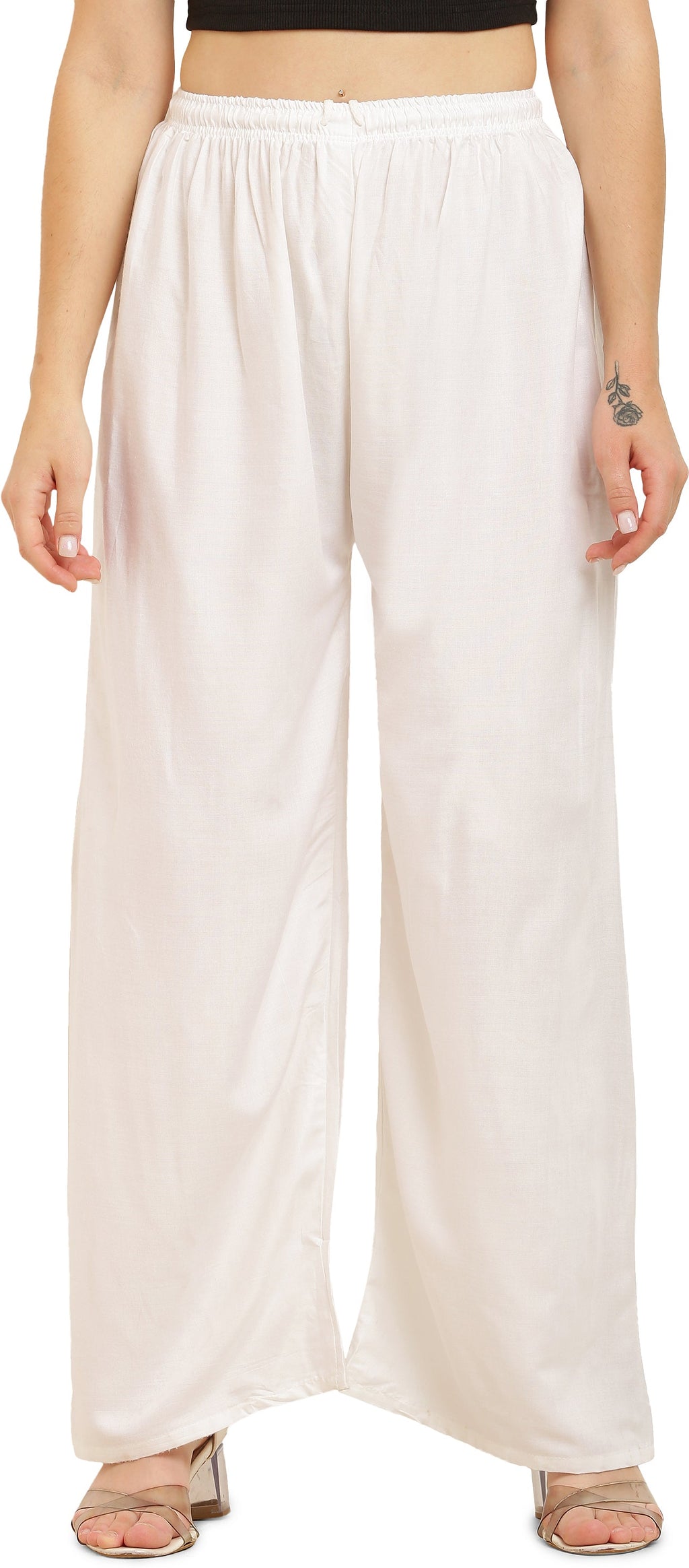PAVONINE White Color Straight Fit Rayon Fabric Palazzo | Grocsy