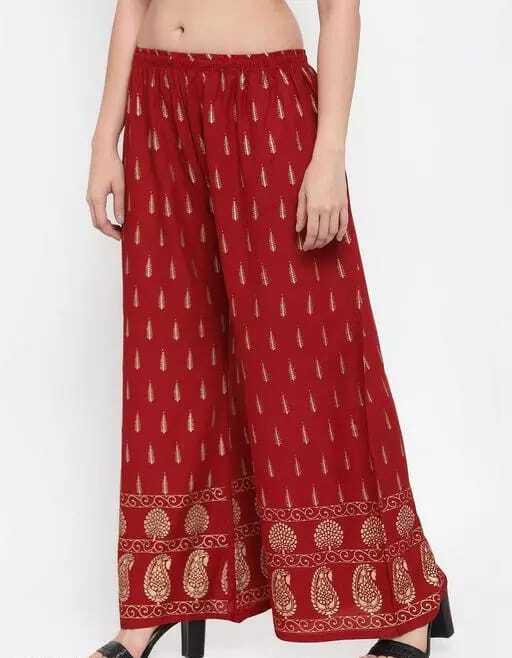 PAVONINE Maroon Color Rayon Fabric Bhutta Print Palazzo For Women | Grocsy