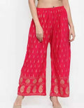 PAVONINE Rani Color Rayon Fabric Bhutta Print Palazzo For Women | Grocsy