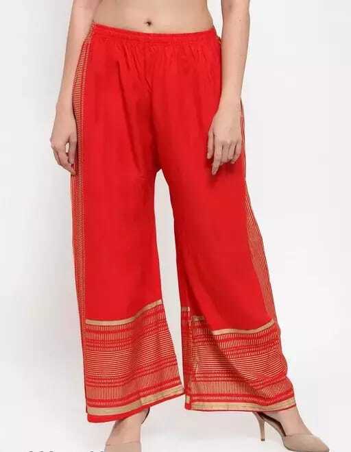 PAVONINE Red Color Rayon Fabric Side Print Palazzo For Women | Grocsy
