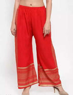 PAVONINE Red Color Rayon Fabric Side Print Palazzo For Women | Grocsy