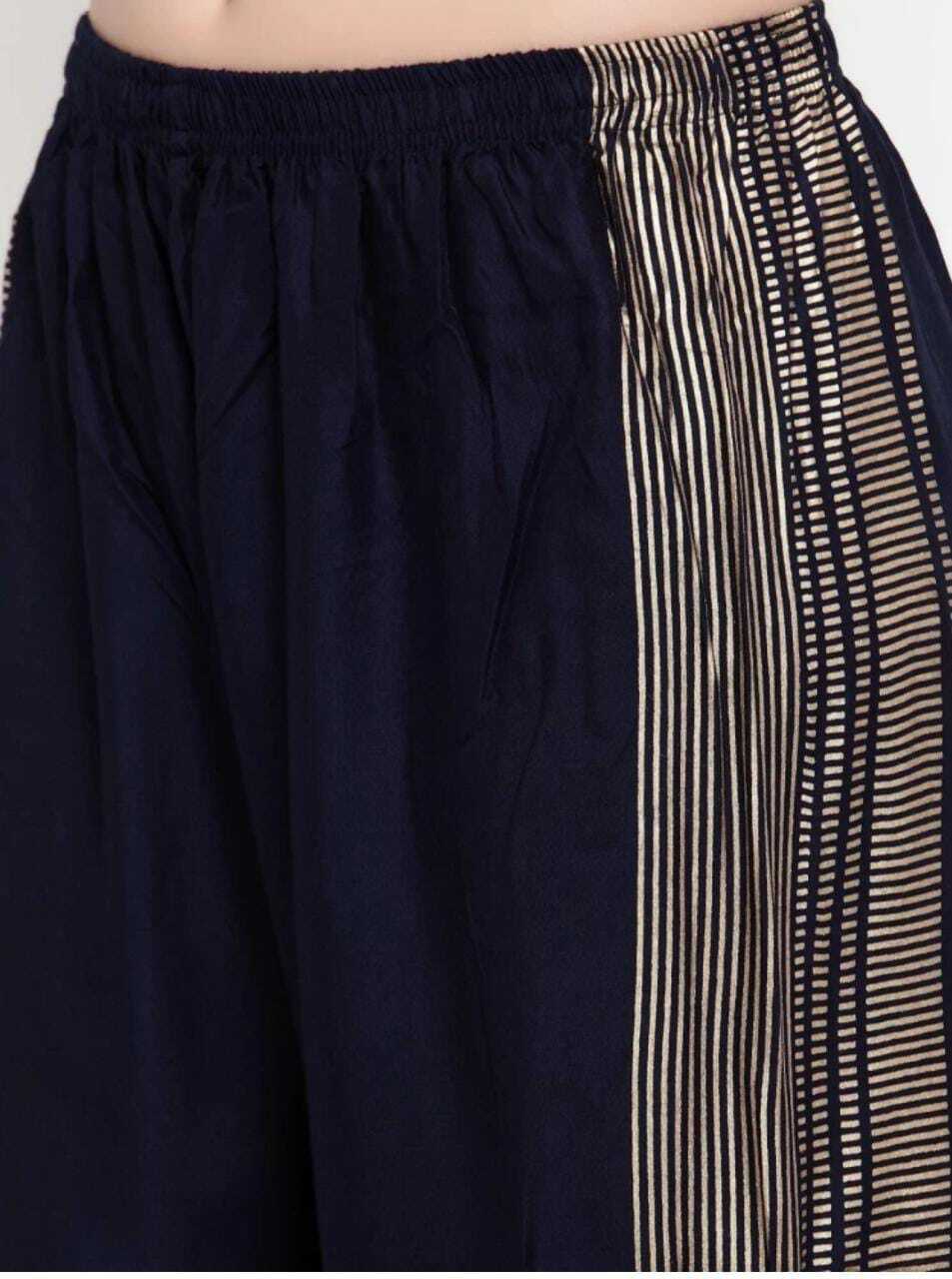 PAVONINE Navy Blue Color Rayon Fabric Side Print Palazzo For Women | Grocsy