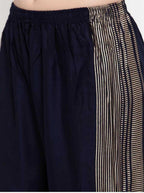 PAVONINE Navy Blue Color Rayon Fabric Side Print Palazzo For Women | Grocsy