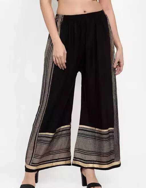 PAVONINE Black Color Rayon Fabric Side Print Palazzo For Women | Grocsy