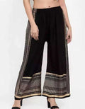 PAVONINE Black Color Rayon Fabric Side Print Palazzo For Women | Grocsy