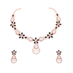 Tehzeeb Creations Rose Gold-Polished Black Colour Necklace With Stud | Grocsy