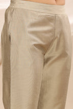 Juniper Beige Solid Silk Slim Fit Pants With a Pocket | Grocsy