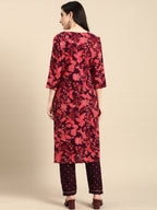 All About You Women Purple & Red Floral Printed Regular Kurta with Trousers | Grocsy