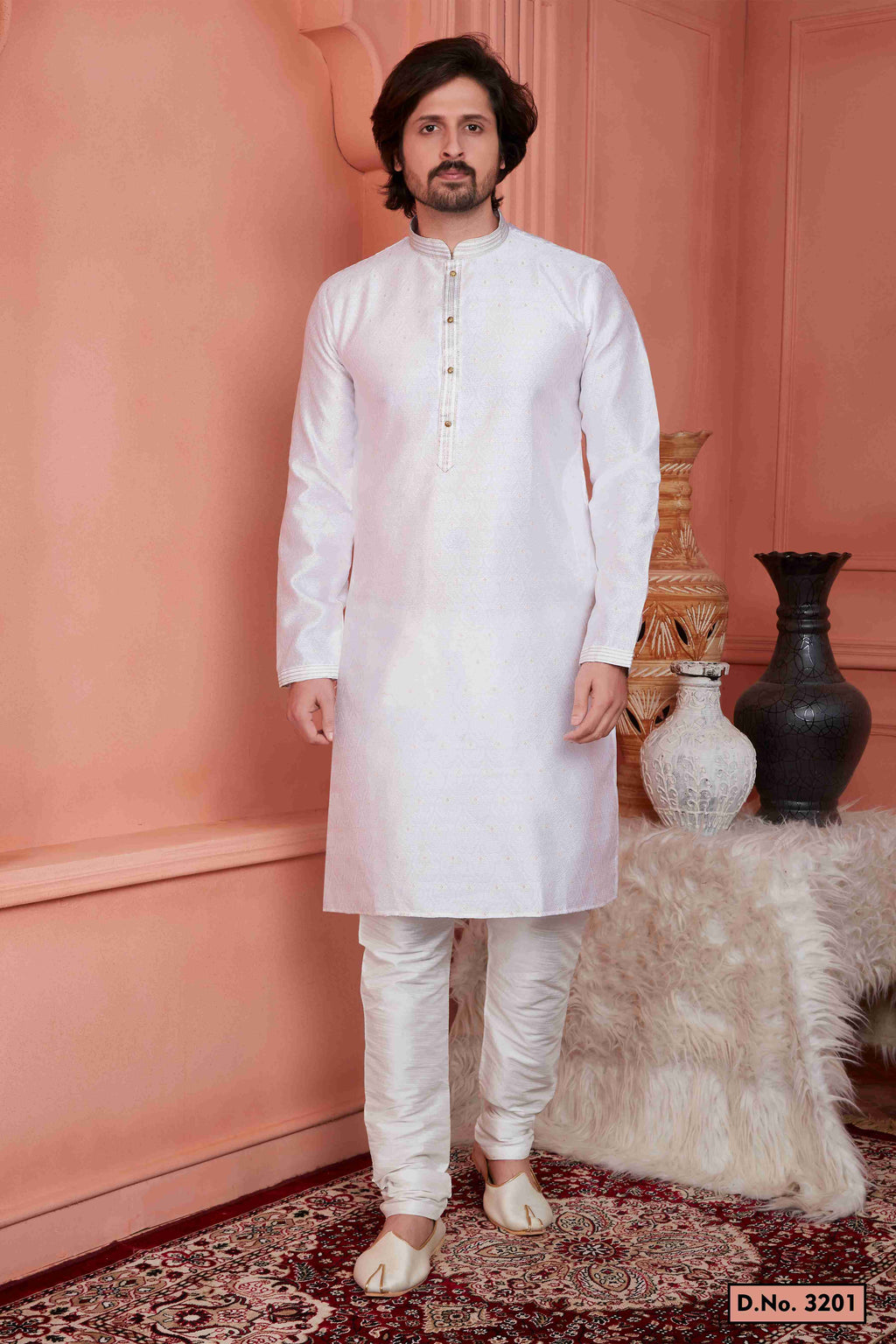Raivat Ethnic Jacquard Silk Barcode Pintux Work Kurta Pajama In Baby Pink Colour | Grocsy