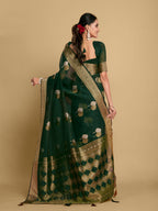 Sangria Green Ethnic Motifs Zari Linen Blend Saree | Grocsy
