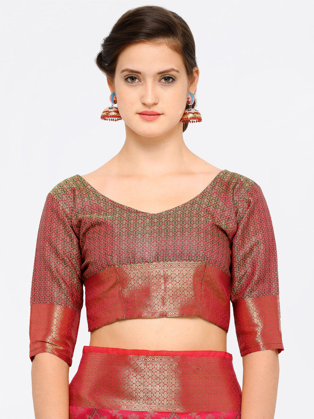 Saree Mall Pink Silk Blend Printed Kanjeevaram Saree | Grocsy