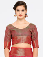 Saree Mall Pink Silk Blend Printed Kanjeevaram Saree | Grocsy
