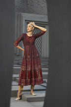 Juniper Maroon Georgette Festive Printed Anarkali Flared Anarkali Kurta For Women | Grocsy