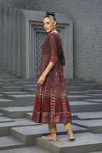 Juniper Maroon Georgette Festive Printed Anarkali Flared Anarkali Kurta For Women | Grocsy