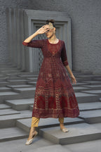 Juniper Maroon Georgette Festive Printed Anarkali Flared Anarkali Kurta For Women | Grocsy