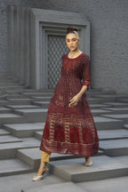 Juniper Maroon Georgette Festive Printed Anarkali Flared Anarkali Kurta For Women | Grocsy